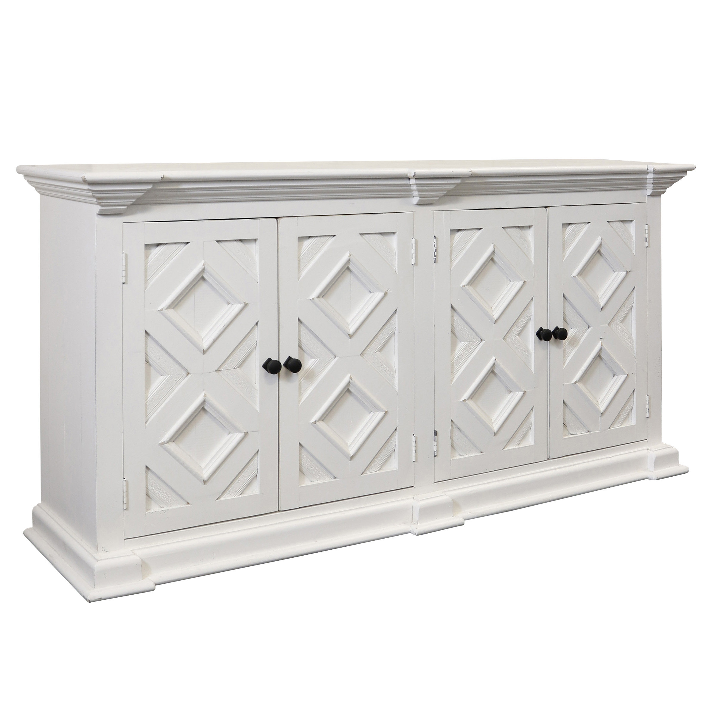 Lark Manor Diamond Sideboard Three Patterned Doors Soft White Finish Wayfair